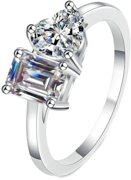 BCughia Ring Weißgold 585 Damen, 14 Karat Ring mit Herz and Baguette Form Labor Diamant 2ct Damen Ringe Verlobung Größe 58 (18.5)