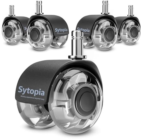 Sytopia 5er Set Rollen für Bürostühle, Perfekte Leise Gummirollen für Bürostühle, Rollen für Hartboden, Parkettböden (Grau, Nicht für 1KEA)
