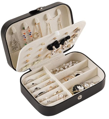 Guyode Schmuckkästchen, Leder Schmuckaufbewahrung, Schmuckkasten 16 x 11 x 5 CM, Tragbar Schmuckkiste, Schmuckkästchen Reise, für Bewahren Sie Ohrringe Ringe Halsketten und Armbänder Auf (Schwarz)