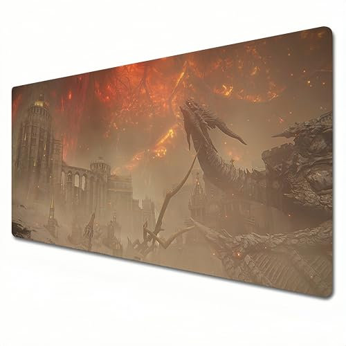 Elden Ring Shadow of the Erdtree Mauspad, XL, erdig-gelb, großes Gaming-Mauspad, 800 x 300 cm, genähter Rand und Schreibtischunterlage für Heimbüro, XL