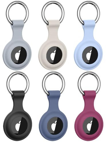 Dirrelo 6 Stück Hülle Kompatibel mit Apple Airtag Schlüsselanhänger - AirTag Hülle, Kratzfest und Verlustsicher Silikon Airtag Tracker Anhänger Schutzhülle Case Cover für Air Tag mit Keychain, B