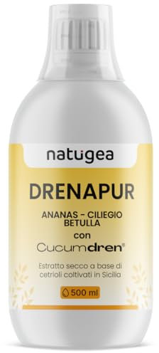 Drenante forte. Con Bromelina, Ananas, Betulla, Cetriolo, Mirtillo, Carciofo, Ciliegio, Fico d’India e Mirtillo. Azione Anticellulite. Gambe belle e snelle - Drenapur® 500ml