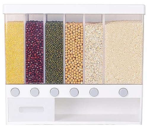 Müslispender,6 Behälter Cerealienspender,Mit Deckel Reisspender Vorratsdosen,Müsli Aufbewahrung Dispenser BPA-frei,Küchen Trockenfutterspender für Cornflakes,Süßigkeiten,Nüsse,Bohnen,Granola,Rice