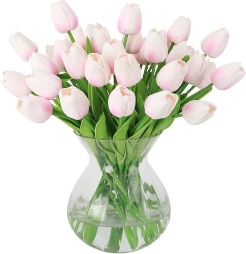 Wekuw 15PCS Tulipe Fleurs Artificielles Tulip Fausse Fleur Bouquet Fleur Artificielle Latex Tulipes Eternelle,Fleurs PU Faux Tulipes pour Mariage Intérieur et Extérieur (Poudre dégradée)