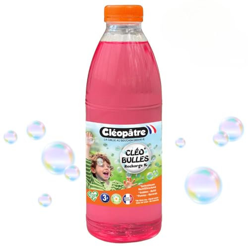 CLEOPATRE – CLÉO’Bulles – Solution à Bulles de Savon, Recharge 1L, Couleur Rose - Adapté aux Enfant – Idéal pour Machine, Pistolet, Baguette à Bulles