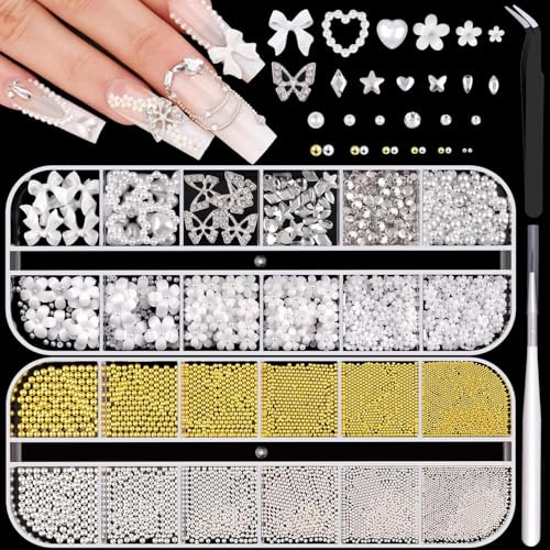 2 Boxen 5680 Stück Kaviarperlen für Nägel,Nailart Perlen Micro Kaviar für Näg el, 0.3-3mm Goldene Silber Mini Kaviar Strasssteine, Weiß Beige Mini Näg el Perlen Mikroperlen Dekor für N ägel