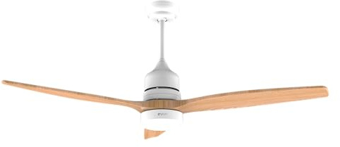 EVVO Ventilador de Techo V540 Wood 132 cm (52), Luz LED 3 Tonos, Motor 40 W DC Silencioso, Modo Invierno/Verano, Mando a Distancia, Altura Ajustable, Acabado Madera