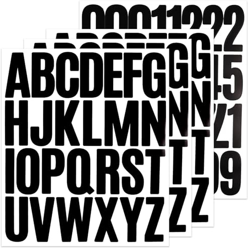 BINLINHONGO 104 Letters Number Stickers, 4 Sheets 2 Inches Self-Adhesive Vinyl Letter Sticker Decals for Scrapbooks, Water Bottles, Signs, Holiday Parties -Black