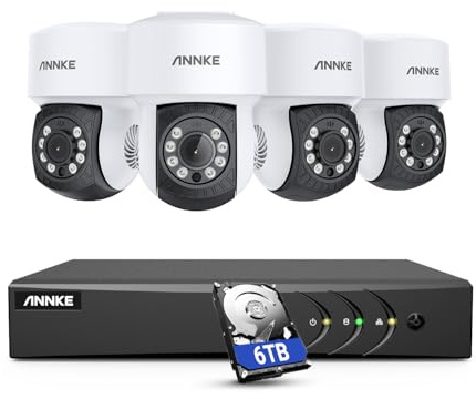 ANNKE Wired Security CCTV Camera Systems Outdoor, Smart Human & Vehicle Detection, 8 Channel 3K Lite DVR with 4x 2MP AHD Home Surveillance PT Cams, 100ft IR Night Vision, Remote access,IP65, 6TB HDD