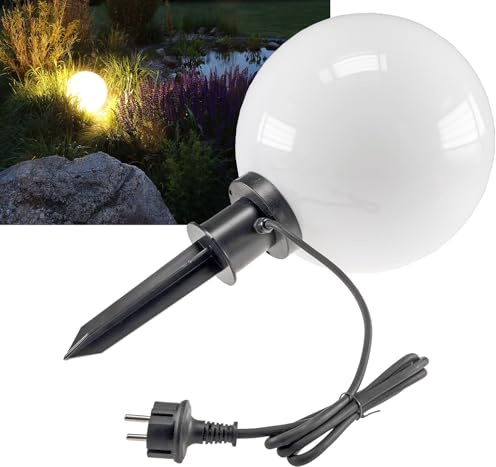Vonhoff Garten Kugelleuchte Ø30cm | IP44 | 230V | E27 Fassung | 1,5m Kabel | Erdspieß | wetterfest | LED geeignet | weiß | Außenlampe