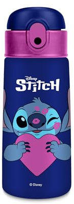 Seven Borraccia termica LILO & STITCH Blu Fuxia, 460 ml, Acciaio inox bpa free, Cannuccia, Mantenimento temperatura:caldo 12h/freddo 24h, Prodotto ufficiale, Idea regalo bambini e adulti