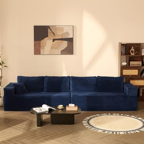 Litbird Modulares L-förmiges Ecksofa mit Schlaffunktion – rahmenloses Schlafsofa mit symmetrischem Doppelsitz, extra tiefer Sitzfläche, montagefrei, für Wohnzimmer,Navyblau