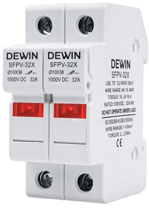 PV-Sicherungshalter, DC 1000V 32A 2-Poliger Sicherungshalter Für Solaranlagen Sicherungshalter Hutschiene 35 mm DIN-Schienenmontage,für Kern 10 * 38mm(Keine Sicherung)