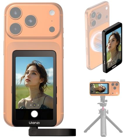 ULANZI VM1 Moniteur Selfie Magsafe, Magnétique Écran Selfie pour iPhone17-15/Android, 3,97 4K 60FPS avec Port Micro, Plug & Play, Luminosité Réglable, Caméra Arrière pour Vlog/TikTok/Live Streaming