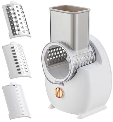 Rallador de queso eléctrico Rallador de queso automático desmontable con 3 cuchillas de formas diferentes recargable por USB para frutas y verduras