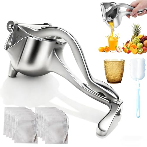 Aluminum Alloy Fresh Fruit Juice Extractor, 2026 New Hand Juicer Squeezer, Detachable Heavy Duty Citrus Extractor Tool, Fruit Juice Squeezer, for Pressing Lemons, Oranges, Limes (+10 filter bags)