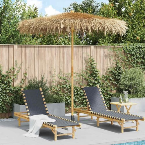 Ziaphsol Tiki-Schirm mit Bananenblatt-Dach, 240 cm Bambus Sonnenschirm für Terrasse, Garten und Strand, tropischer Outdoor-Sonnenschutz mit Seilzugsystem