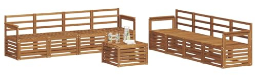 vidaXL Sofagarnituren 9 pcs Natur Massivholz Akazie, Garten, modernes, langlebiges Outdoor-Sofa, Eckmöbel für Terrasse und Lounge, gemütliche Sitzgruppe