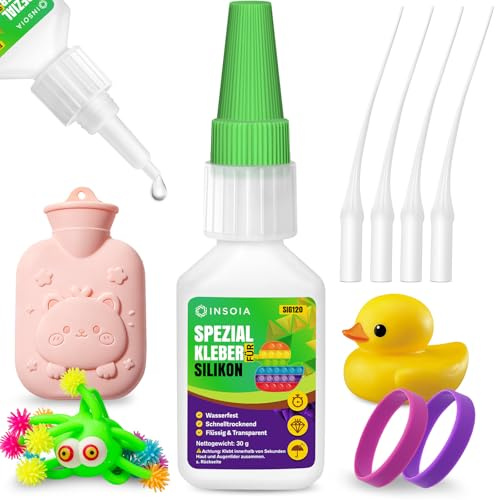 Silikonkleber Extra Stark Wasserfest für Silikon, Transparent 30 G Set | Flüssig Flexible Sekundenkleber, Kleber Reparatur Gummi, Schuh,Aquarium,Tpu,Squishy,Badezimmer.Glue mit 4 PräZisionsspitzen