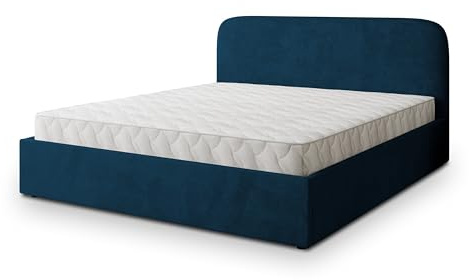 Masseno Polsterbett RENIVE K 200x200 cm, Doppelbett, Bettkasten, Stauraum, Lattenrost Und Kopfteil - Blau, Kronos 09