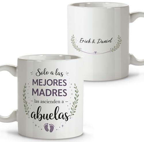 Taza Abuela Personalizada con Dedicatoria. Regalo Abuela Dia de la Madre. Apta Lavavajillas. Taza Dia de la Madre Abuela 330ml Color Interior a elegir. Solo las mejores madres ascienden a abuelas
