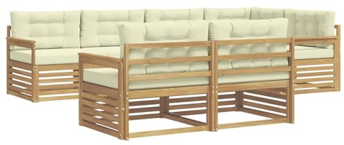 vidaXL Outdoor-Sofagarnitur mit Kissen 7 pcs Weiß und Creme Polyester, Garten Sofa, modernes Wohnzimmer, Robustes Möbel, Terrasse, Bequeme Lounge-Ecke
