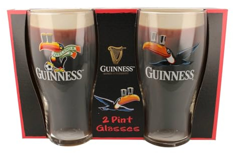 Guinness Lot de 2 verres à bière officiels – Toucan de football et toucan volant – Lot de 2 verres à bière irlandaise