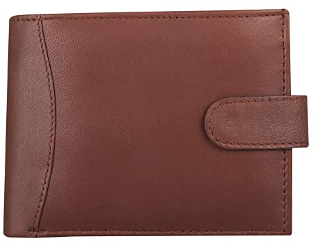 Men's RFID Passcase Trifold Rela Leather Wallet Multi Card Slots with Zip Coin Pocket Pouch 304 (Brown)