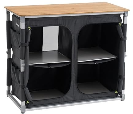 Outwell Padres XL Camping Table Storage Unit with Bamboo Worktop – Folding Camp Kitchen Organiser Table, Aluminium Frame, Carry Bag Included
