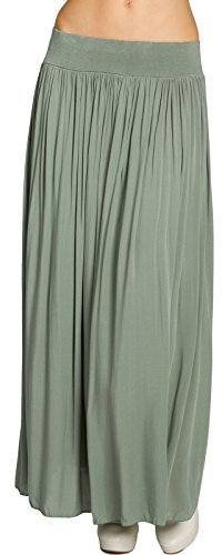 Caspar RO012 Leichter Langer Damen Sommerrock, Farbe:Oliv grün, Größe:One Size