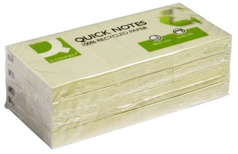 Q-Connect Haftnotizblock Quick Notes, 38 x 51 mm, wiederverwendbares Recyclingpapier – Gelb, 12 Stück