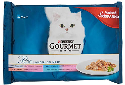 Gourmet - Perlen Alleinfuttermittel für erwachsene Katzen, Freuden des Meeres - 3 Packungen mit je 4 Stück à 85 g [12 Stück, 1020 g]