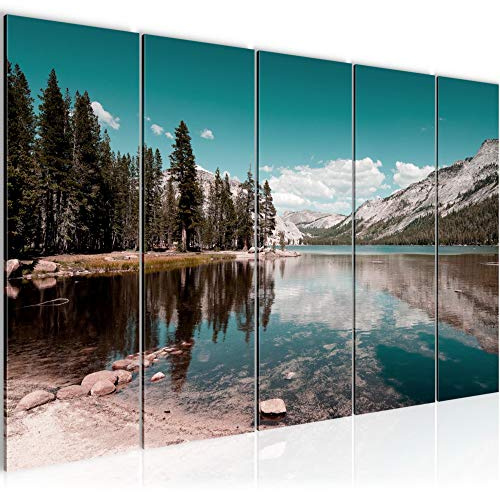 Runa Art Wandbild XXL Landschaft Berge Schlafzimmer Wohnzimmer 200 x 80 cm Türkis 5 Teilig - Made in Germany - 606855b