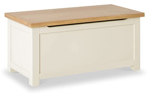 RoselandFurniture Farrow Cream Wooden Blanket Box Ottoman Storage Box | Fully Assembled Large Contemporary Painted Trunk, Shoe Storage Bench or Toy Chest for Bedroom, Hallway or Kids Room