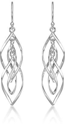 Diamante Treats orecchini pendenti in argento Sterling 925. La spirale Twirling lunghi orecchini pendenti in argento Sterling con gancio fermatende sono il regalo perfetto per donne e Argento