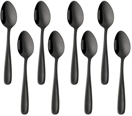 BISDARUN cucharillas de cafe negras juego de 8 mini cuchara de café espreso de acero inoxidable cucharas de postre niños colores cucharillas de cafe pequeñas 13,5 cm