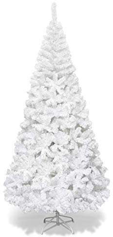 DREAMADE Sapin de Noël Artificiel 150CM/180CM/210CM/240CM, Pieds en Fer et Feuilles en PVC, 350/650/950/1138 Branches Décoration pour Maison Noël Blanc (210cm)