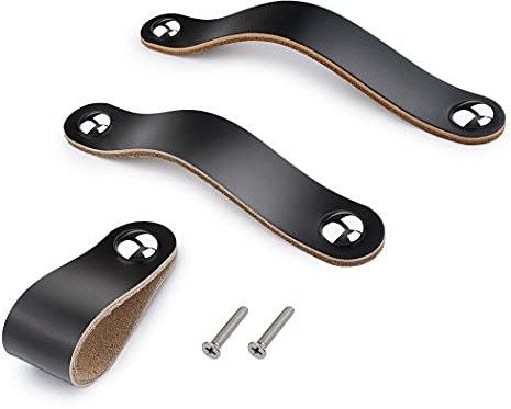 6x Schublade zieht handgemachte Leder Kommode Kabinett Knob Griffe verstellbarer Türgriff Küche zieht Knöpfe mit 22mm Schrauben, Lochabstand: 128mm-schwarz