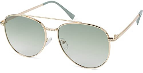 styleBREAKER Damen Piloten Sonnenbrille mit Strass Applikation, getönte Polycarbonat Gläser und Metall Gestell 09020119, Farbe:Gestell Gold/Glas Grün Verlauf