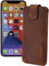 Suncase ECHT Ledertasche Leder Etui Tasche kompatibel mit iPhone 12 Mini (5.4) Hülle (mit Rückzugsfunktion und Magnetverschluss) antik-Coffee