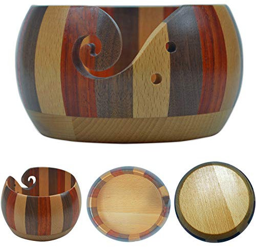 Joyeee Support de bol de fil en bois, bol de rangement pour tricot, crochet, décoration d'intérieur, kit d'accessoires pour femmes, bols en laine pour crochet, taille L, 15,2 x 7,9 cm