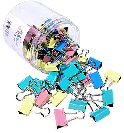 SyiXute 60 Stück Foldback Klammern,15mm Büroklammern,Mini Bunte Metall Binder Clips,Boxed Foldback Vielzweckklammern für Schule Büro und Zuhause,Zufällige Farbe