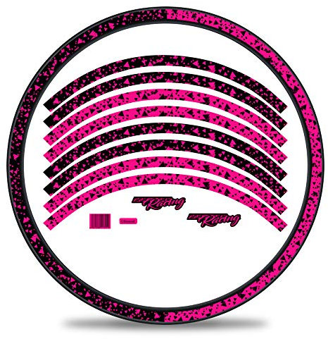 16-teiliges Set Felgenrandaufkleber Sticker für Fahrrad Felgen im 2 Face Design Komplett Set für 27 29 für Rennrad Mountainbike MTB Laufrad RX030 (Neon Pink, Glanz)