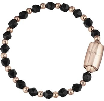 Breil, Collezione Magnetica System, Bracciale Donna Light & Shadow, con Catena in Acciaio Lucido Color Oro Rosa e Sfere in Onice Sfaccettata, Pratica Chiusura con Magnete, Rosa-Nero, Misura 19 Cm