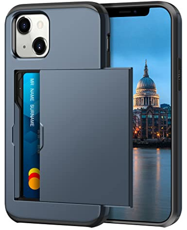 Coolden for iPhone 13 Mini Case with Card Holder Wallet Cover Armor Shockproof Heavy Duty Protective Hard PC Back Soft TPU Bumper Card Holder Slot Wallet Cover for iPhone 13 Mini Phone Case-Navy