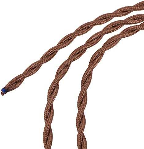 sourcing map Twisted Cloth Covered Wire 2 Core 18AWG 5 Meter/16.4 Feet, Vintage Woven Fabric Electrical Cable for Pendant Light DIY Project, Light Brown