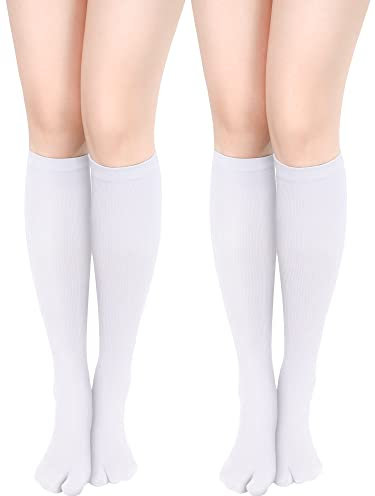 2 Paar geteilte Tabi-Flip-Flops-Socken, Baumwolle, Zehentrenner-Socken, elastisch, lange Tabi-Socken, große Zehen, Sandalensocken, Weiß, Einheitsgröße