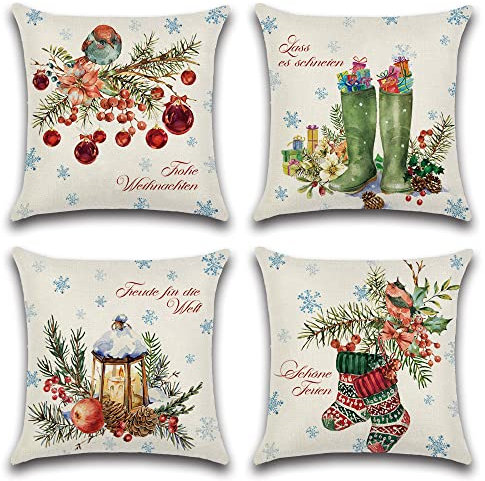 JOTOM Weihnachten Kissenbezug 45x45cm 4er Set Dekorative Kissenhülle Dekokissen Sofa Kissenkissen Bezug für Wohnzimmer Sofa Büro Outdoor