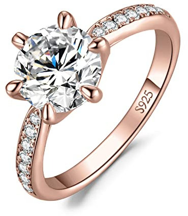 JewelryPalace Klassisch 3ct Rundschliff Zirkonia Solitär Promise Ring Damen, Verlobungsring Damenring Ringe Silber 925 mit Stein für Frauen, Simulierte Diamant Jubiläum Eheringe Rosegold 59