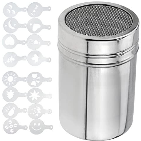 1 salière à farine, sucre, 16 moules à latte, épandeur en acier inoxydable, poivrière, tamis à poudre de café, bouteille d'assaisonnement à mailles fines, convient pour pain, dessert, barbecue,